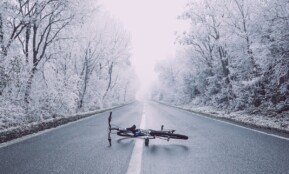 bicycle, road, trees, snow, winter, street, branches, woods, woodlands, forest, snow forest, bike, haze, perspective, nature, mtb, mountain bike