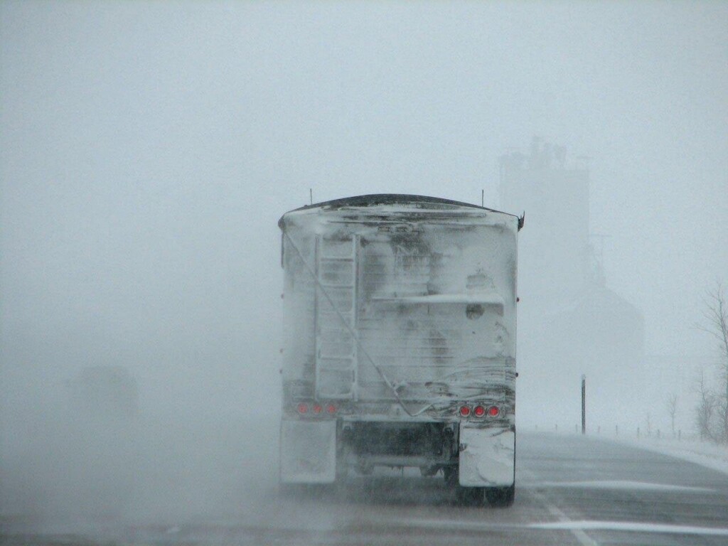 snow, winter, driving, weather, storm, visibility, truck, highway, road, nature, conditions, blue road, blue truck, blue storm