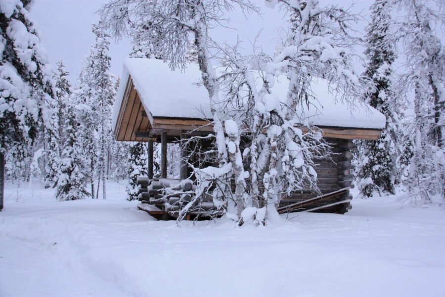 chalet, snow, nature, lapland