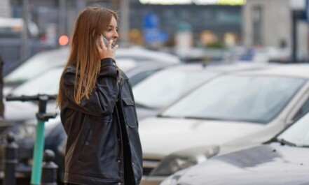 woman, talking, phone, outdoors, street, urban, cars