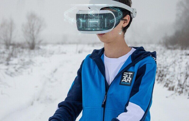 teen, virtual reality, virtual helmet, cyberpunk, future, winter, computer games, metaverse, technology, player
