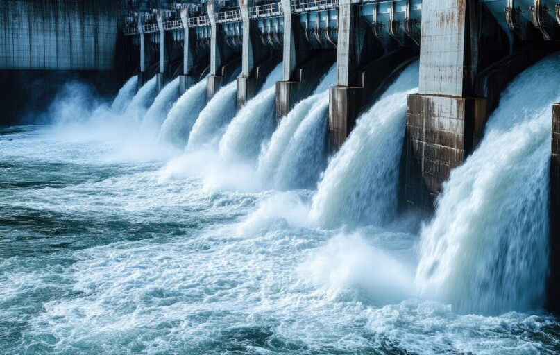 ai generated, nature, hydroelectric, dam, water, renewable, energy, generation, power, production, hydro, turbine, river, floodgate, spillway, current, electricity, power plant, engineering, infrastructure, clean, technology