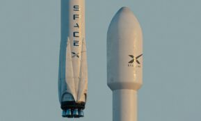 a spacex rocket is flying in the sky