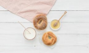 two doughnuts on top of mats