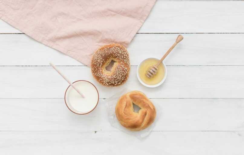 two doughnuts on top of mats