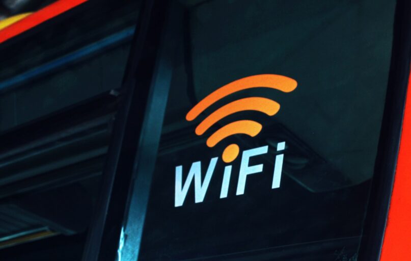 a close up of the wifi logo on the side of a bus