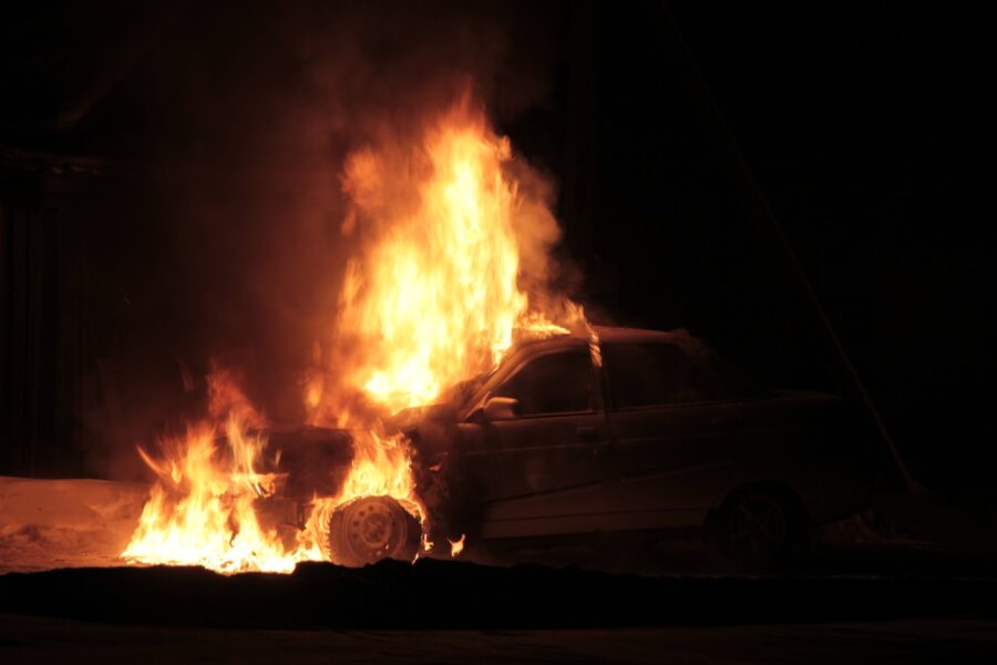 a car is on fire in the dark