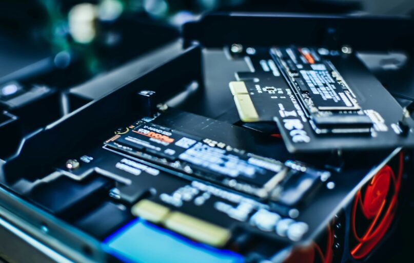 black and gray computer motherboard