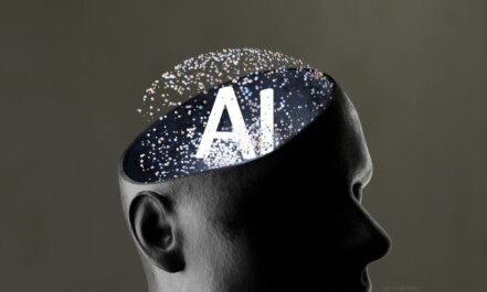 Artificial intelligence concept within a human head