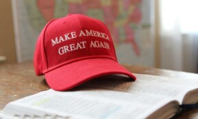 a red hat that reads make america great again