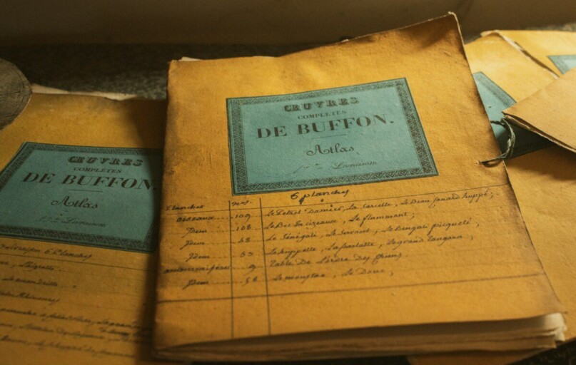 a bunch of old papers sitting on top of a table