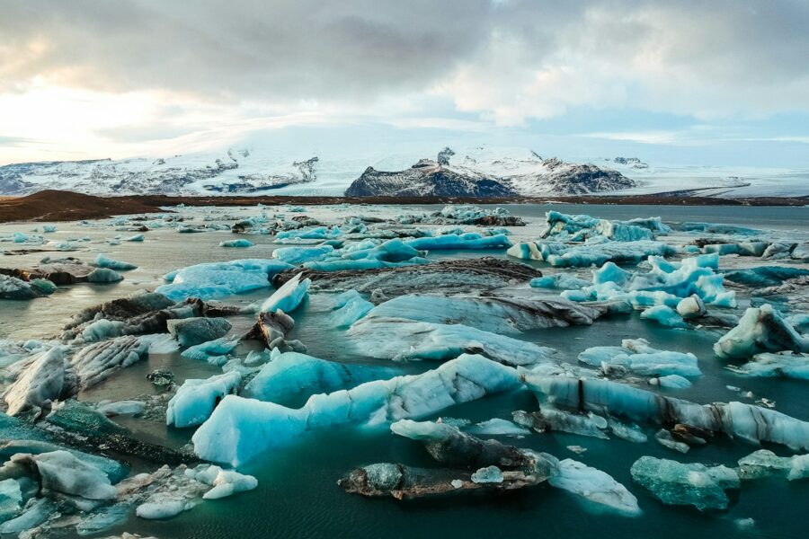 pile of ices on body of water