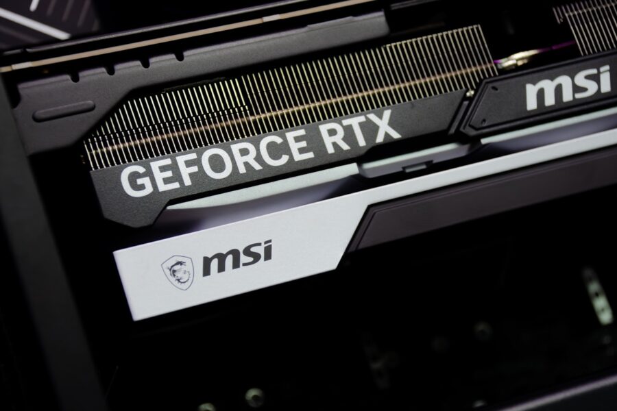 A close up of a computer screen with the word geforcertx on it