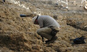 man in gray jacket and brown pants sitting on brown rock during daytime