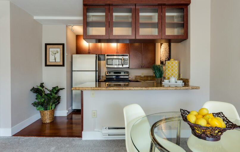 white and beige marble-top table
