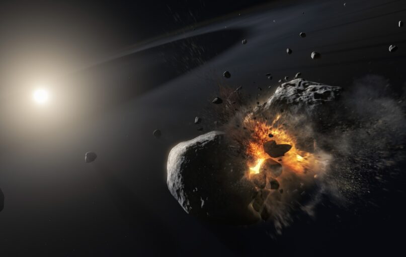 an artist's impression of a collision between two planets