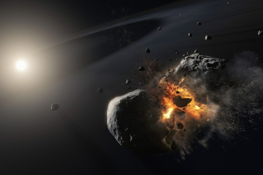 an artist's impression of a collision between two planets