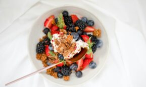 fruit salad on white ceramic bowl