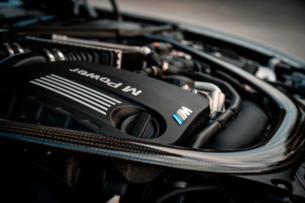 a close up of the engine of a car