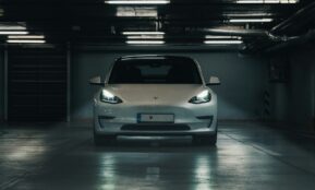 a car parked in a garage