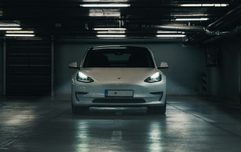 a car parked in a garage