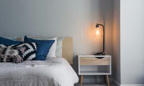 black table lamp on nightstand