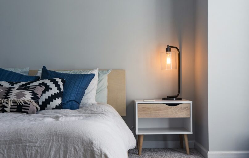 black table lamp on nightstand