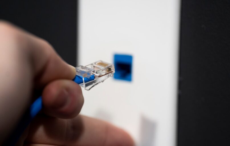 a person holding a blue and white object in their hand