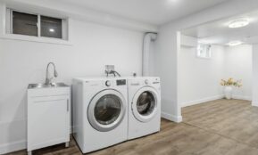 a laundry room with a washer and dryer