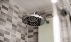 grey stainless steel shower head