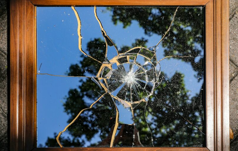 a window with a tree outside