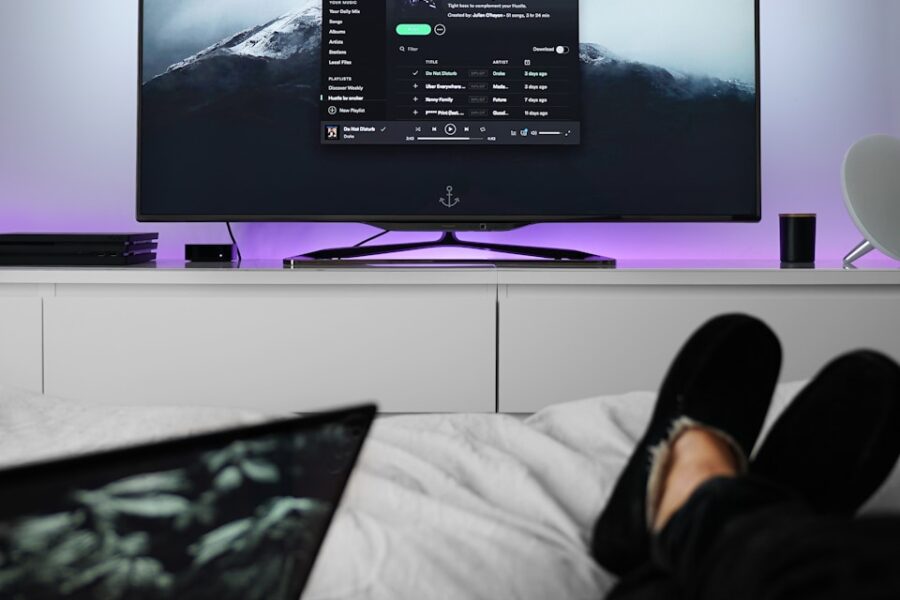 flat screen TV turned on