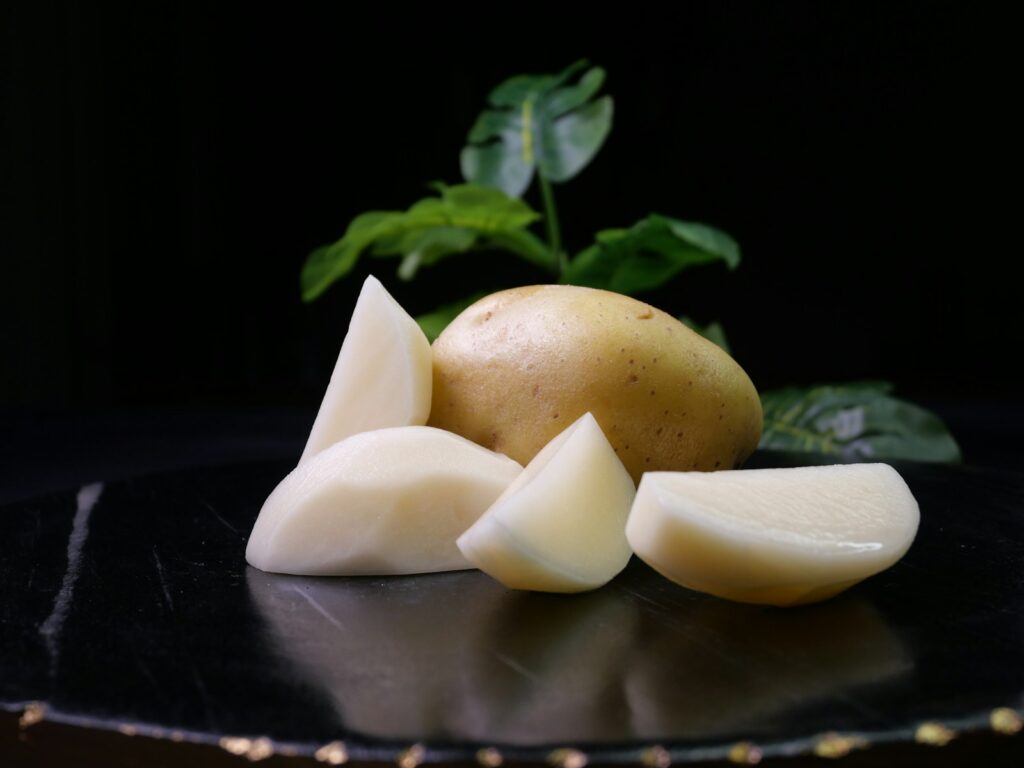 a close up of a piece of fruit on a table