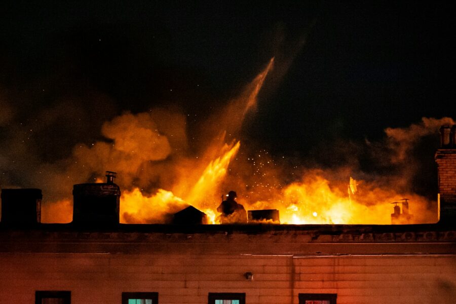 fire coming from a building