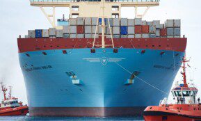 Didžiausias pasaulyje konteinerių laivas "Maersk MC-Kinney Moller". EPA-ELTA nuotr.