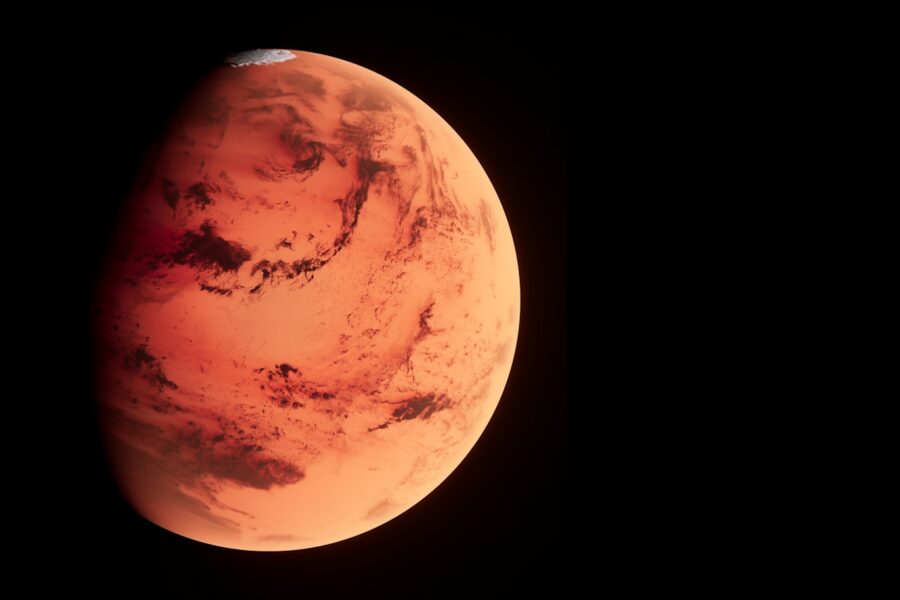 a red planet with a black background